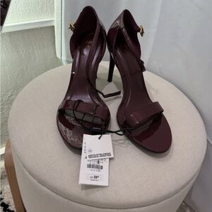 Zara Burgundy Patent Strappy High Heels